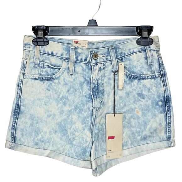 Levi's High Rise Cuffed Hem Denim Shorts Acid Wash Blue Jean Size 26 NWT - Picture 1 of 9